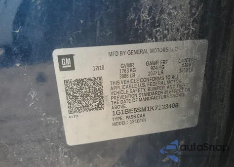 2019 Chevrolet Cruze Lt from USA, damaged, VIN 1G1BE5SM1K7133408